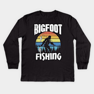 Bigfoot fishing Kids Long Sleeve T-Shirt